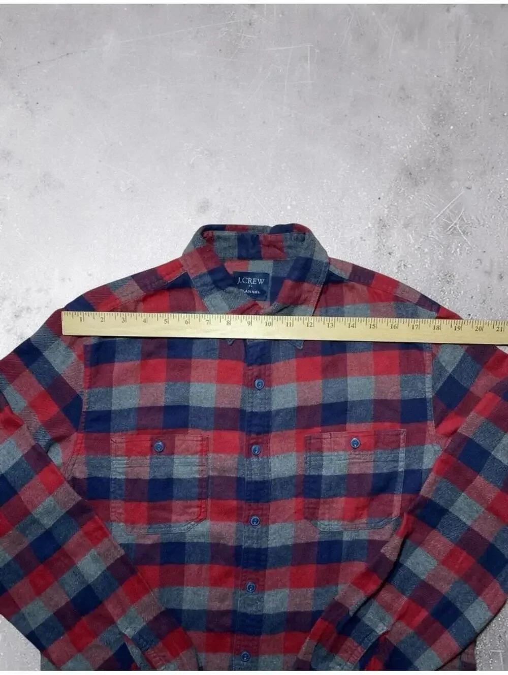 J. Crew Mens Flannel Shirt L Regular Plaid Red Navy Green Cotton Casual Pocket